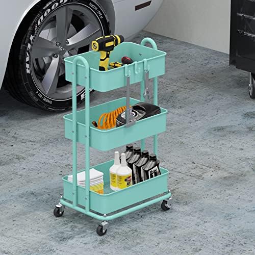 Simple Houseware 3-Tier Heavy Duty Metal Utility Rolling Cart, Turquoise - Image 4