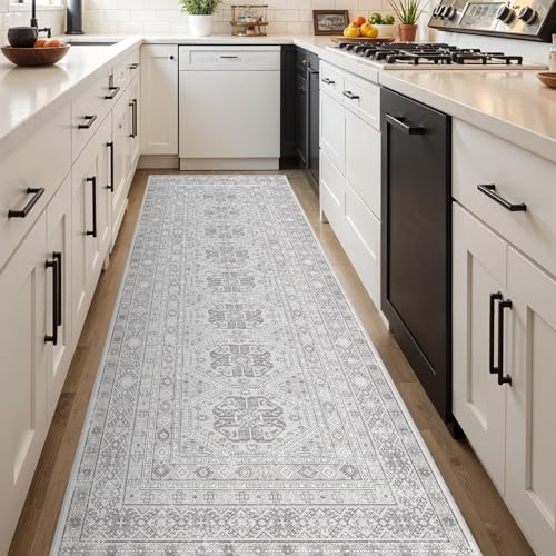Ksrau 3x10 Runner Rug Washable Vintage: Non Slip Hallway Runners Grey by Ksrau