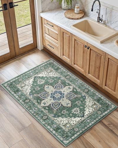 AMADA HOMEFURNISHING 2x3 Washable Area Rug, Low-Profile Entryway Rug with Non-Slip Backing & Durable Edge Binding, Vintage Rug Pattern, Small Rugs for Entryway, Kitchen & Living Room - Image 3