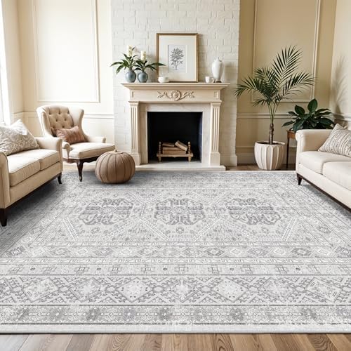Ksrau 10x12 Area Rug Washable Vintage: Non Slip Living Room Large Rugs Grey - Image 4