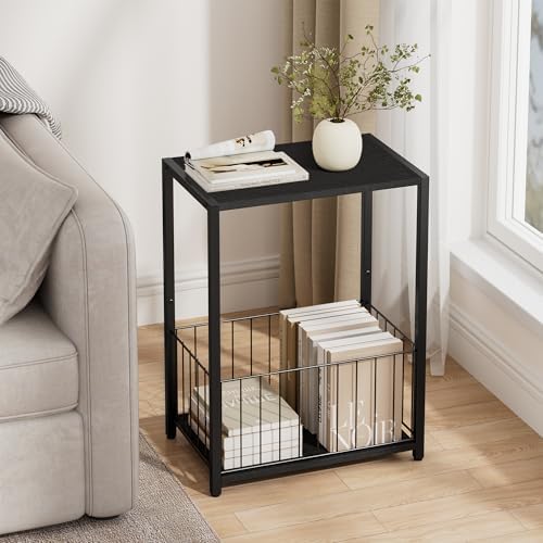 Homleke Side Table with Magazine Holder, Record Player Stand with LP Shelf - Image 2