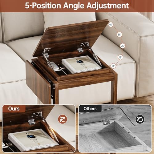 OtterOasis C Shaped End Table for Couch Rolling Side with Wheels Walnut - Image 3
