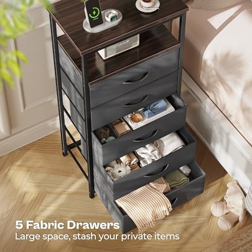 Huuger 5 Drawers Dresser with Charging Station, Dresser for Bedroom - Image 6