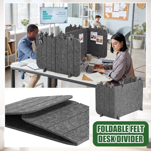 Foldable Felt Desk Privacy Panel 16 x 48 Inches, Acoustic Partition, Noise Reducing Desk Divider, Privacy Table Screen with 4 Bases & 8 Mini Crown Clips for Open Workspace Office Home - Image 4
