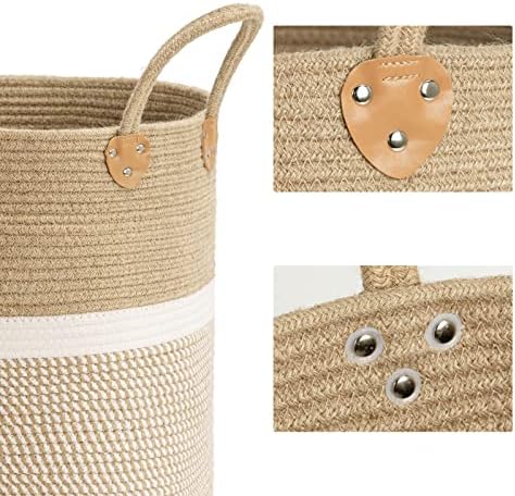 CHICVITA Large Wicker Storage Basket with Leather Handles, 16" x 16", White - Image 6