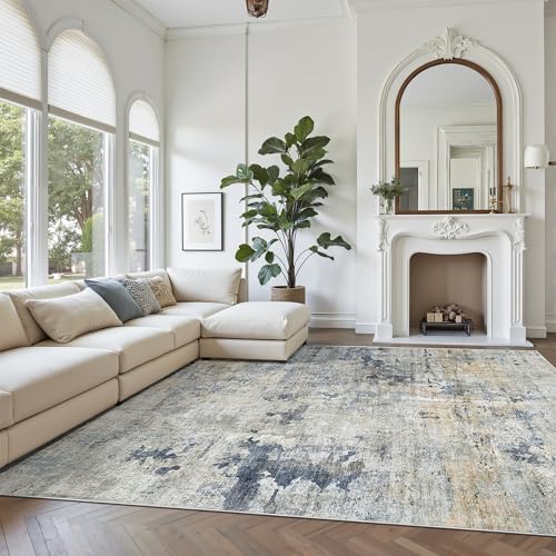 Soalmost Abstract Rug 8x10 Large Living Room Area Rugs Washable Blue/Yellow - Image 2