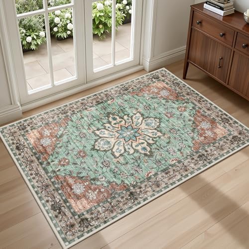 2x3 Area Rugs Living Room: Washable Rug for Bedroom Brown Green by EXPEDIX