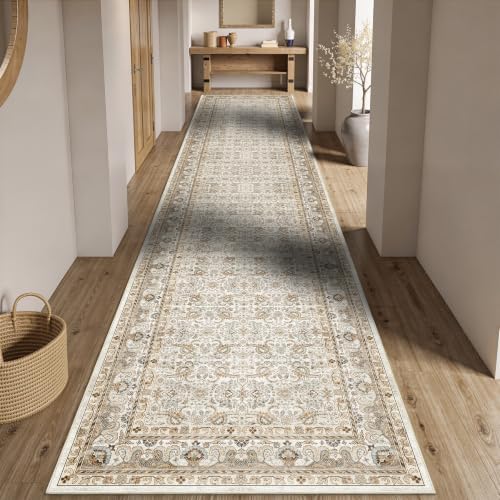 2'6x12 Hallway Washable Runner Rug: Low Pile Runners Rugs for Kitchen Entryway Vintage Stain Resistant Carpet for Bedroom Soft Easy to Clean Non-Skid Floor Mats for Dining Room by Winslssol