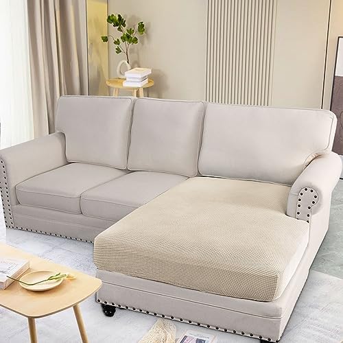 H.VERSAILTEX Super Stretch Individual Chaise Cover Sectional Couch Covers for L Shaped Sofa Both Left/Right Featuring Thick Jacquard Textured Twill Fabric (1 Piece Chaise Cover, Natural) - Image 2
