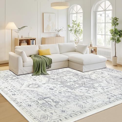 8x10 Washable Area Rugs for Living Room,Bedroom,Dining Room(Grey-Ivory) by Srugn