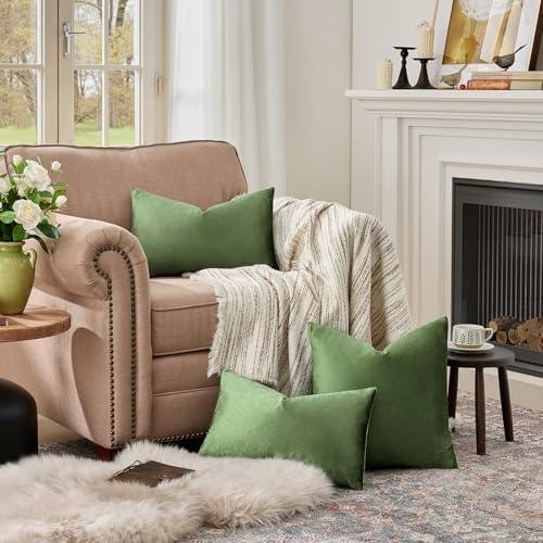 GIGIZAZA Olive Green Velvet Throw Pillow Covers 12x20 Pack of 2 - Image 3