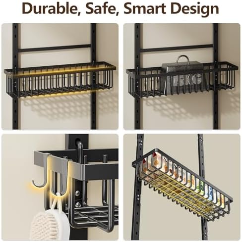 POKIPO 9 Tier Over The Door Pantry Organizer, 2 in 1 Wall Mount or Hanging Spice Rack with Adjustable Deep Basket, Heavy-Duty Seasoning Organizer and Storage for Kitchen Cabinet Closet Bathroom - Image 3