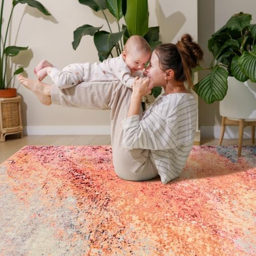 Toneed Washable 5x7 Galaxy Pink Area Rug with Non-Slip Backing for Living Room - Image 4