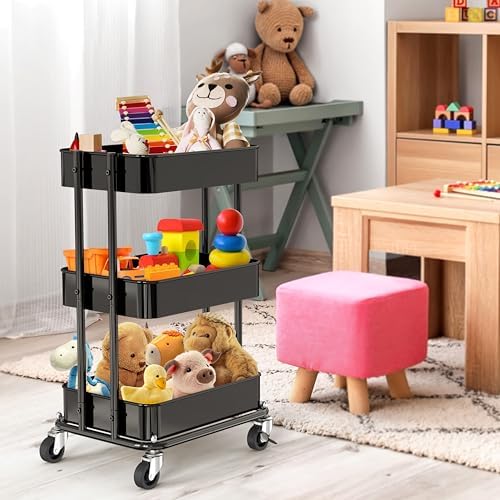 Simple Houseware 3-Tier Utility Cart, Low 24" Height Fits Under Desk, Black - Image 5