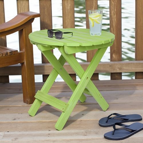 Shine Company Round Wooden Folding Solid Wood Side Table, Outdoor Adirondack Small Patio Table, Lime Green - Image 6
