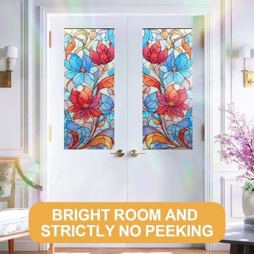 Cmialusie Floral Stained Glass Window Film 39.3 x 17.3 Inch Cling - Image 2