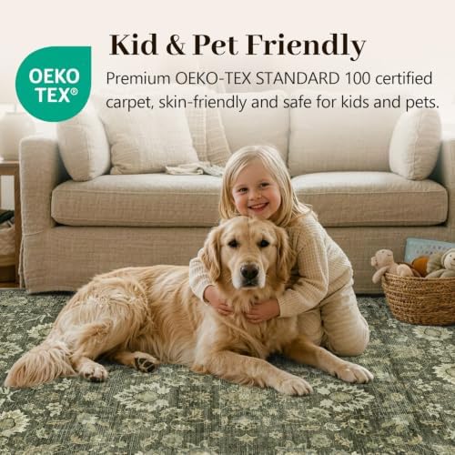 6x9 Ft Large Area Rugs for Living Room, Soft Non-Slip Machine Washable Rug, Vintage Stain Resistant Carpets for Bedroom Nursery Dining Room Home Decor (Green) - Image 6