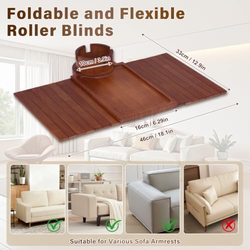 Bamboo Couch Arm Tray, 3 in1 Couch Armrest Table, Armrest Tray, Walnut - Image 2