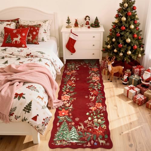 Lahome Floral Christmas Runner Rug, 2x6 Red Christmas Rug Runner Non Slip, Soft Kitchen Runner Rugs with Rubber Backing Holiday Carpet Runner for Hallways Bedroom Laundry, Red - Image 3
