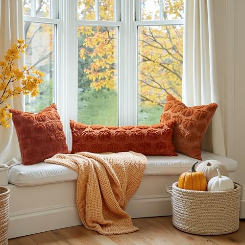 MIULEE Fall Pillow Cover Pumpkin Fall Decor Lumbar 14x36 Rust - Image 4