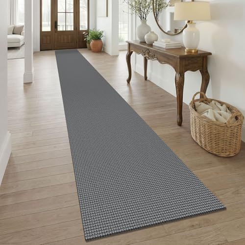 KOZYFLY Braided 2.5'x20' Runners Rugs for Hallway, Extra Long Washable Runner Rug, Woven Non Slip Kitchen Runner, Cotton Entryway Rug, Floor Carpet for Entry, Aisle, Hall, Grey/Dark Grey by KOZYFLY