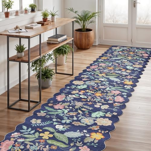 Washable 2'6x12 Hallway Runner Rug: Entryway Non Slip Floral Rug Farmhouse Soft Stain Resistant Carpet for Kitchen Bathroom Bedroom Low Pile Pet Friendly Floor Mat for Living Room(2'6x12/Purple) - Image 4
