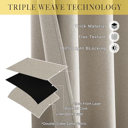NICETOWN Natural Beige Blackout Curtain 100 inch Wide 100% Light Blocking - Image 3