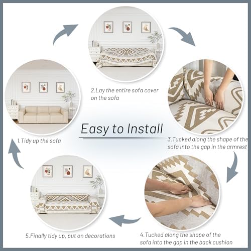 MYSKY HOME Couch Cover for Sectional Sofa Set for Dog Cat Pets Couch Cover 3 Seat Sofa Chenille Boho Geometric Furniture Sofa Cover Washable Couch Protector Multi-Use Couch Covers Blanket,71" X134" - Image 6