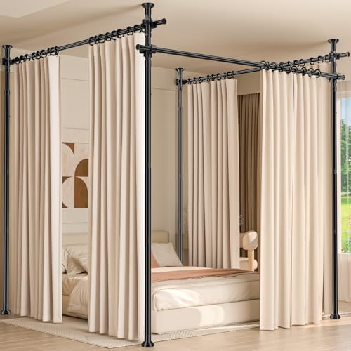 Room Divider for Room Separation,4-10ft(H) 28-209inch(W) Adjustable Temporary Privacy Wall Divider, Tension Curtain Rods No Drilling, Heavy Duty Partition Space Separator Freestanding,Black by homefurnishing