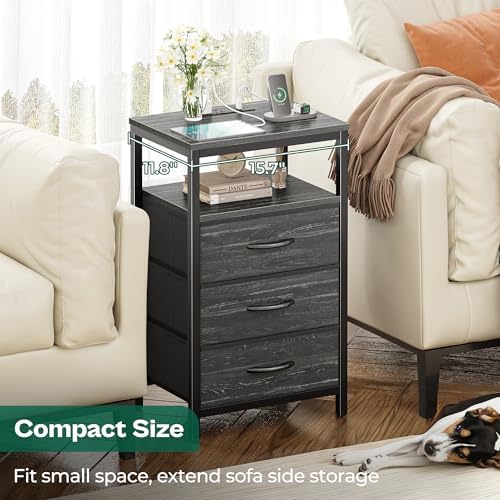 Huuger Nightstand with Charging Station, 27.6 Inch Bedside Table,Side Table - Image 6