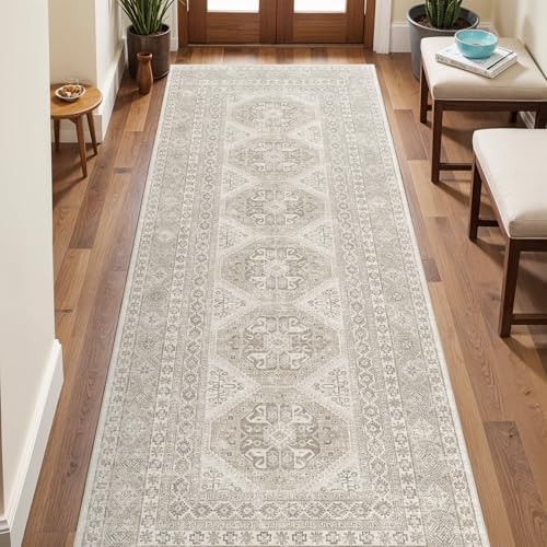 Ksrau 3x8 Runner Rug Washable Vintage: Non Slip Kitchen Runners Beige by Ksrau