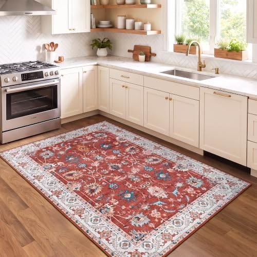 Hanples 3x5 Washable Rugs for Entryway, Vintage Floral Door Mat, Red - Image 5