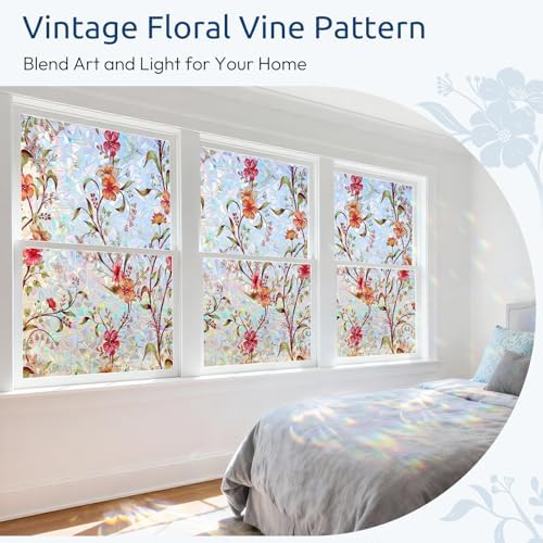 rabbitgoo Window Privacy Film Rainbow, Floral Cosmos, 17.5" x 78.7" - Image 2