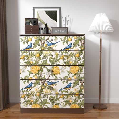 Danodoi Yellow Vintage Lemon Bird Peel and Stick Wallpaper 17.5" x 393" | Waterproof Vinyl Self Adhesive Removable Renter Friendly Floral Contact Paper - Image 2