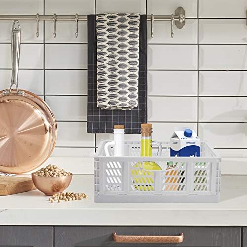 4-Pack Folding Storage Boxes Crate Collapsible Plastic Drawer Organizer , Stackable Shelf Storage Basket Food Fruit Vegetables Bottles Toy Organiser Baskets for Home Office Bedroom Kitchen -White - Image 2