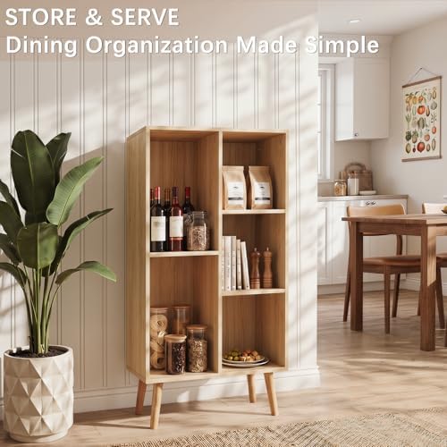 YAHARBO Small Natural Narrow Bookshelf,4 Tier Modern Bookcase with Legs,Bookshelves Wood Storage Shelf,Rustic Book Shelves Cube Organizer,Display Bookcase - Image 6