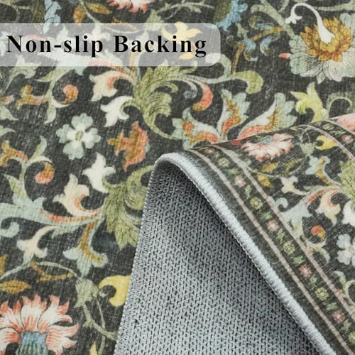 Hallway 2x5 Washable Runner Rug: Oriental Floral Stain Resistant Rug for Entryway Kitchen Farmhouse Soft Carpet for Bathroom Bedroom Thin Laudry Living Room Floor Mat with Non Slip Backing(2x5,Green) - Image 3