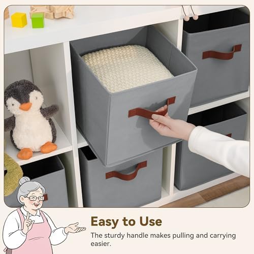 GRANNY SAYS 11 Inch Cube Storage Bins, 6-Pack Fabric Storage Bins, Grey - Image 5