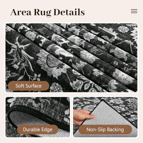 6x9 Ft Large Area Rugs for Living Room, Soft Non-Slip Machine Washable Rug, Vintage Stain Resistant Carpets for Bedroom Nursery Dining Room Home Decor (Black) - Image 6