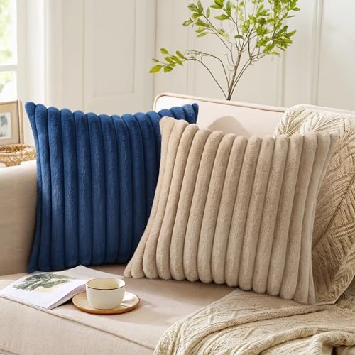 Pallene Faux Fur Decorative Throw Pillow Covers 18x18 Set of 2, Navy Blue - Image 5