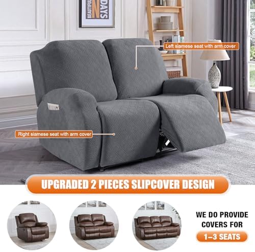 VANSOFY Stretch Recliner Loveseat Cover, Slipcover, Dark Gray, 2 Seater - Image 3