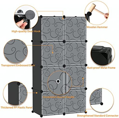 C&AHOME 8-Cube Storage Organizer with Door Cube Shelf Closet Cabinet Black - Image 5