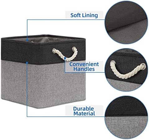 Temary 12 Inch Cube Storage Baskets 4 Pack Fabric Storage Bin for Clothes, Large Baskets with Handles, Basket for Organizing Towels, Blankets, Collapsible Cube Storage Bins (Black&Gray) - Image 5