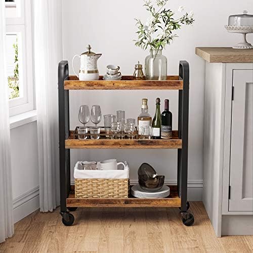 VASAGLE 3-Tier Narrow Storage Cart, Rolling Cart with Wheels, Steel Frame - Image 2