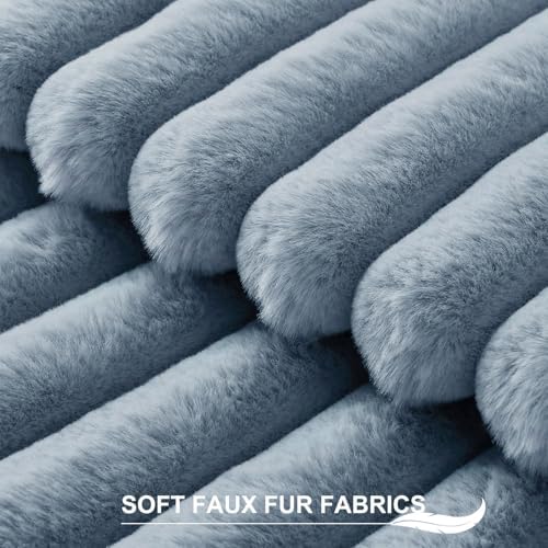 Pallene Faux Fur Decorative Throw Pillow Covers 16x16 Set of 2, Blue Grey - Image 2