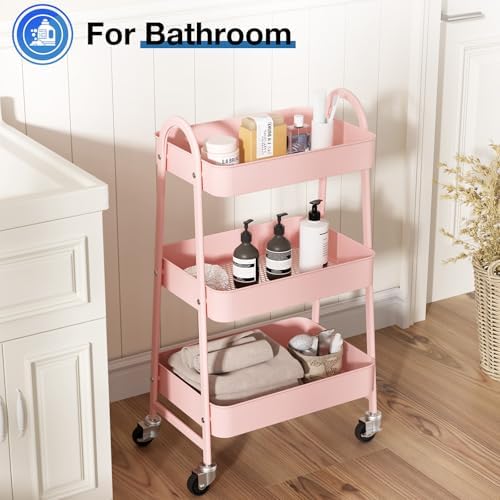 OLIXIS Metal Rolling Storage Utility Cart with Lockable Wheels 3 Tiers - Image 5