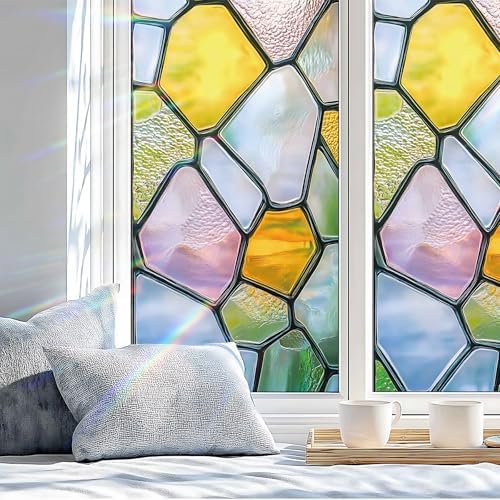 Stained Glass Window Privacy Film Static Cling - Rainbow Glass Decorative Sun Blocking Window Covering, Non-Adhesive Removable Stickers for Home & Office, 17.5" x 39.3" - Image 4