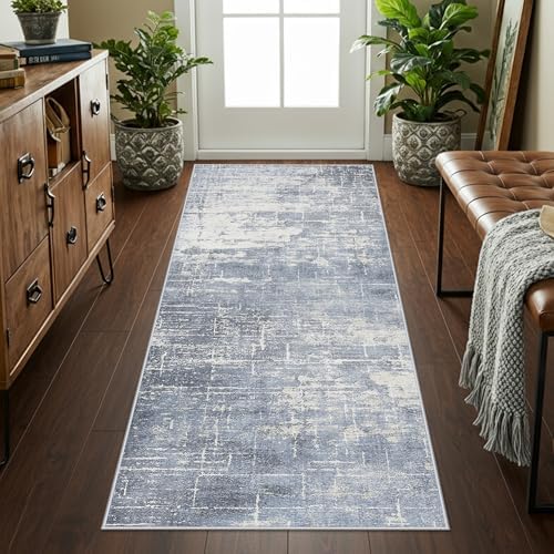 2x6 Non-Slip Entryway Area Rugs: Washable Stain Resistant Kitchen Carpet Low Pile Printed Doormat Soft Nursery Runner Vintage Abstract Floor Mat for Hardwood Bedroom Home Decor for Family(2x6,Blue) - Image 5