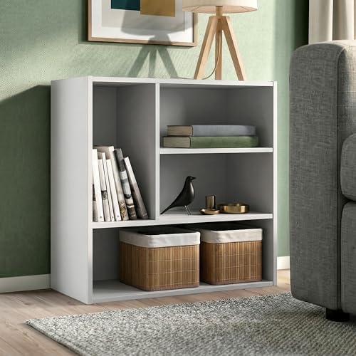 Homes: Inside + Out Apexa 4-Vertical Storage Organizer Shelves, Stackable Wood Bookcase for Organization, Dorm Teen Room Decor & Home Office, White - Image 2