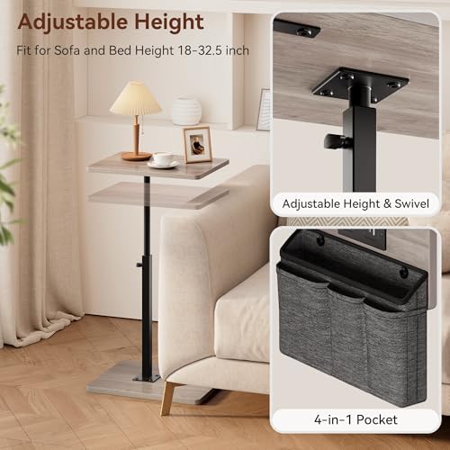 Vagusicc Sofa Armrest Tray Table for Couch - 360° Swivel Height Adjustable Side Table for Small Spaces, Snack Side Table for Bed or Chair, C Shaped End Table Snack Table for Eating Dinner Laptop - Image 5